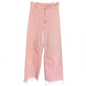 Zara Pink Wide Leg Jeans with Frayed Hem